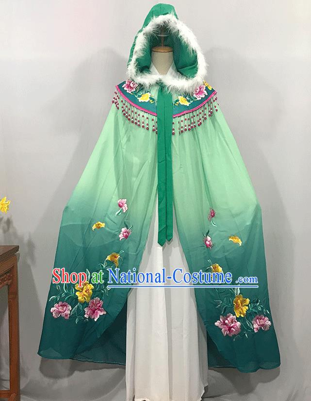 China Traditional Shaoxing Opera Princess Mantle Peking Opera Diva Embroidered Green Cape Ancient Court Lady Clothing