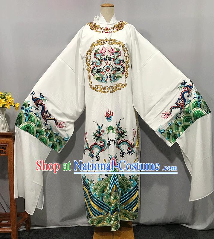 China Beijing Opera Xiaosheng White Embroidered Robe Uniforms Traditional Huangmei Opera Lord Clothing Opera Emperor Garment Costume