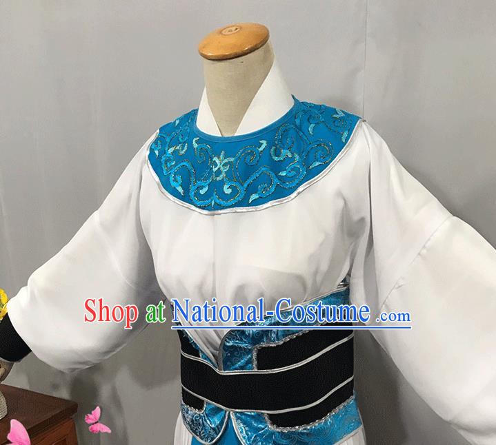 China Traditional Shaoxing Opera Swordsman Clothing Opera Warrior Garment Costume Beijing Opera Wusheng White Uniforms