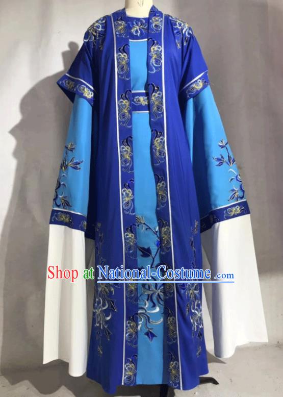 China Traditional Opera Prince Garment Costume Beijing Opera Xiaosheng Blue Robe Uniforms Shaoxing Opera Noble Childe Clothing