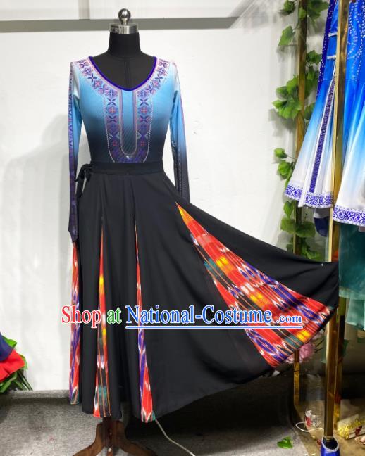 Chinese Uighur Nationality Dance Clothing Xinjiang Ethnic Performance Costume Woman Dance Garments Uyghur Minority Black Dress Outfits