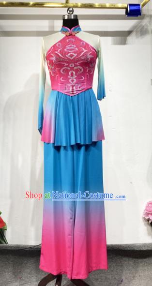 Chinese Women Group Performance Garments Folk Dance Outfits Fan Dance Costumes Yangko Dance Clothing