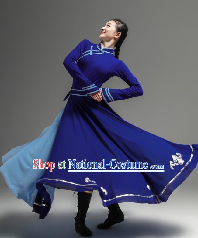 Chinese Mongol Nationality Clothing Ethnic Folk Dance Costume Woman Performance Garments Mongolian Minority Royalblue Dress Outfits