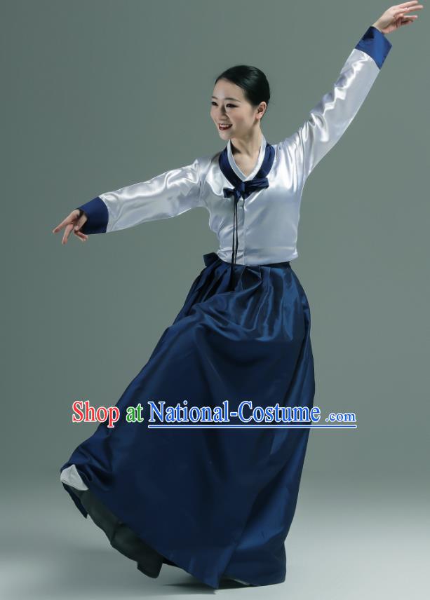 China Classical Dance Clothing Women Stage Performance Costumes Woman Dance Navy Satin Dress Uniforms Korean Dance Fashion