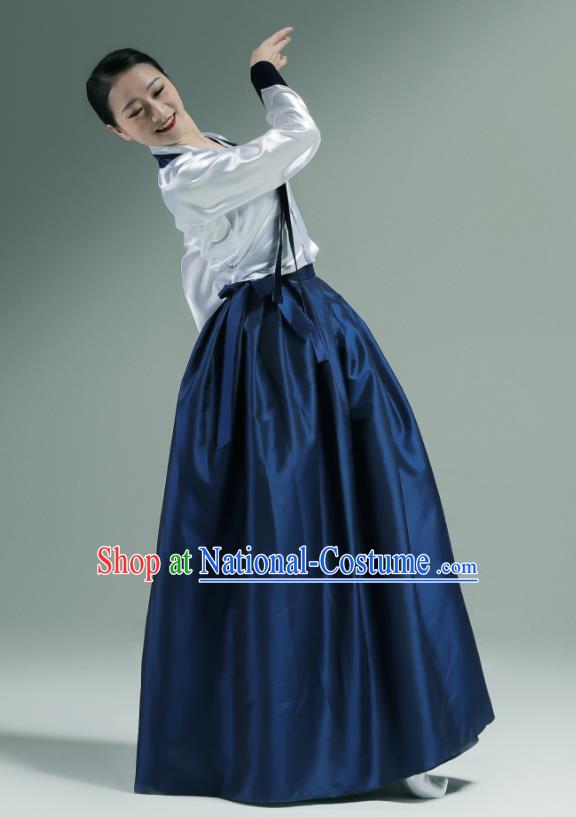 China Classical Dance Clothing Women Stage Performance Costumes Woman Dance Navy Satin Dress Uniforms Korean Dance Fashion