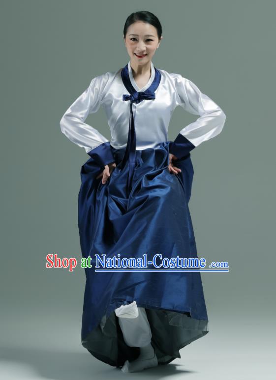 China Classical Dance Clothing Women Stage Performance Costumes Woman Dance Navy Satin Dress Uniforms Korean Dance Fashion