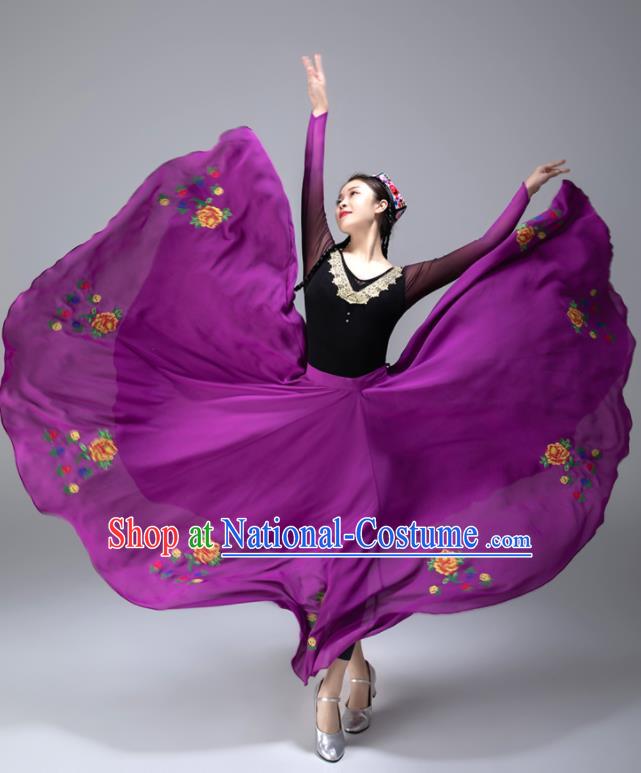 Chinese Xinjiang Stage Performance Garment Costumes Uighur Minority Purple Dress Ethnic Woman Dance Outfits Uyghur Nationality Dance Clothing