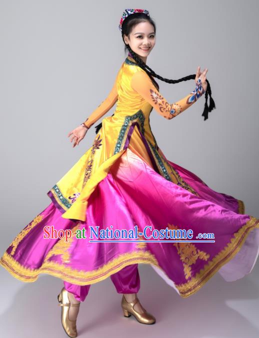 Chinese Uighur Minority Woman Dress Ethnic Dance Outfits Uyghur Nationality Folk Dance Clothing Xinjiang Performance Garments