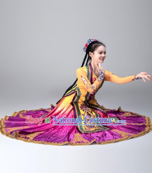 Chinese Uighur Minority Woman Dress Ethnic Dance Outfits Uyghur Nationality Folk Dance Clothing Xinjiang Performance Garments