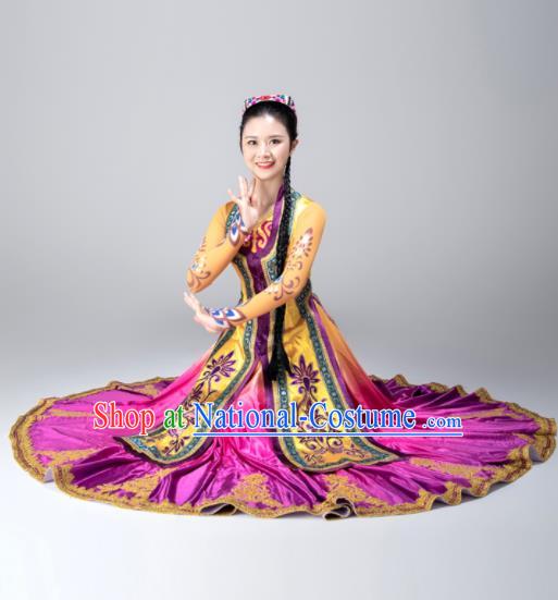 Chinese Uighur Minority Woman Dress Ethnic Dance Outfits Uyghur Nationality Folk Dance Clothing Xinjiang Performance Garments