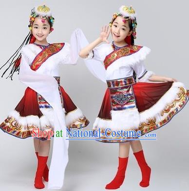 China Children Performance Costumes Mongolian Minority Dance Water Sleeve Dress Mongol Nationality Folk Dance Apparels