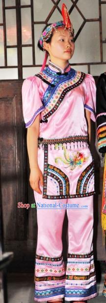 Chinese Dong Minority Festival Dress Ethnic Stage Performance Pink Outfits She Nationality Folk Dance Clothing Woman Dance Garments