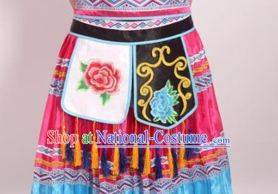 Chinese Ethnic Woman Outfits Yao Nationality Clothing Hmong Festival Dance Garments Dong Minority Folk Dance Rosy Dress