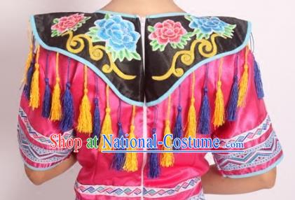 Chinese Ethnic Woman Outfits Yao Nationality Clothing Hmong Festival Dance Garments Dong Minority Folk Dance Rosy Dress