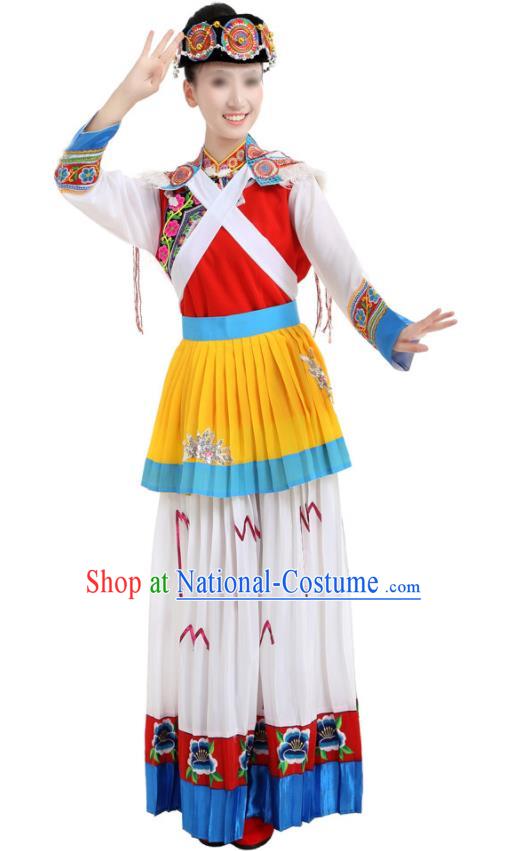 Chinese Yunnan Festival Dance Garments Bai Minority Folk Dance Dress Ethnic Woman Outfits Naxi Nationality Clothing