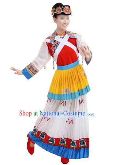 Chinese Yunnan Festival Dance Garments Bai Minority Folk Dance Dress Ethnic Woman Outfits Naxi Nationality Clothing