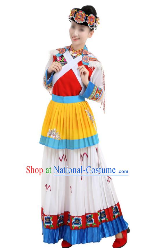 Chinese Yunnan Festival Dance Garments Bai Minority Folk Dance Dress Ethnic Woman Outfits Naxi Nationality Clothing