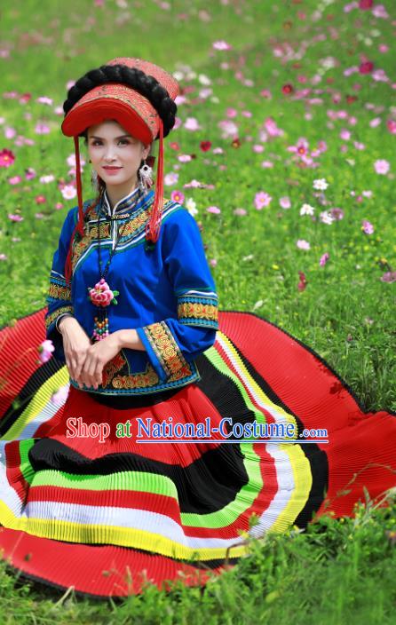 Chinese Ethnic Performance Outfits Yi Nationality Woman Clothing Liangshan Torch Festival Dance Garments Bouyei Minority Folk Dance Dress