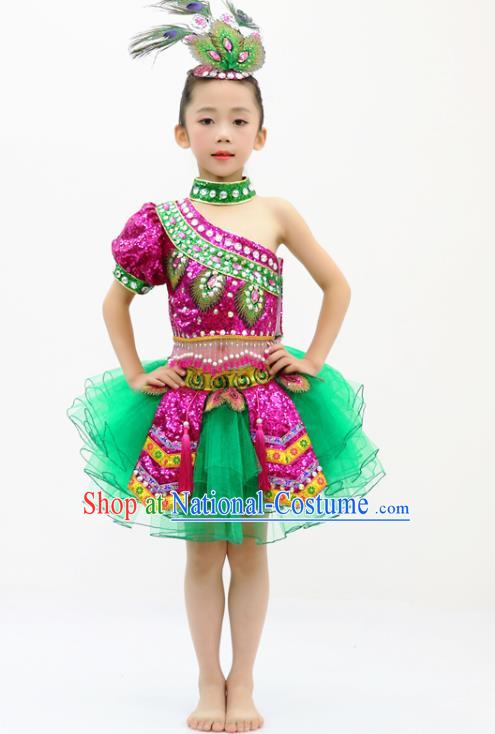 China Yi Nationality Girl Apparels Ethnic Children Performance Costumes She Minority Kids Dance Dress Uniforms and Headpieces