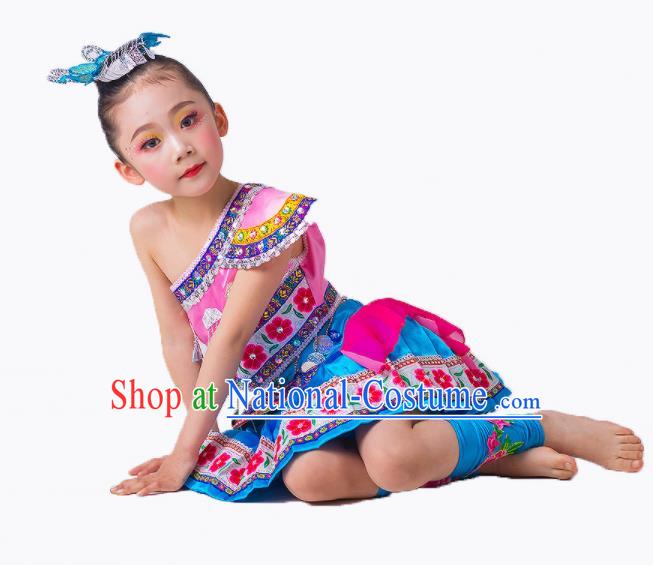 China She Minority Kids Dance Dress Uniforms Yi Nationality Girl Apparels Ethnic Children Performance Costumes