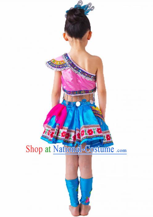 China She Minority Kids Dance Dress Uniforms Yi Nationality Girl Apparels Ethnic Children Performance Costumes