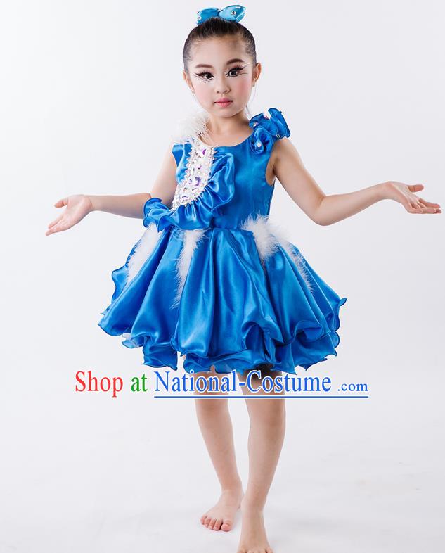 China Children Compere Blue Dress Modern Dance Fashion Chorus Performance Costume Girl Dance Clothing