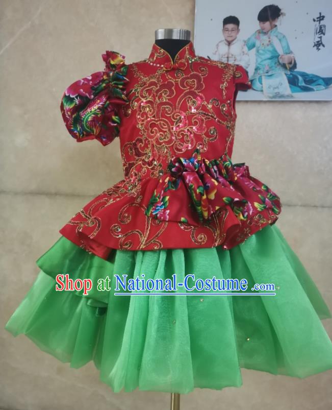 China Folk Dance Uniforms Drum Dance Costume Girl Yangko Dance Clothing Children Stage Performance Dress