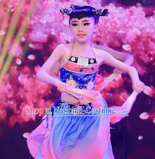 China Kids Folk Dance Clothing Children Stage Performance Pink Suits Fan Dance Yangko Costumes