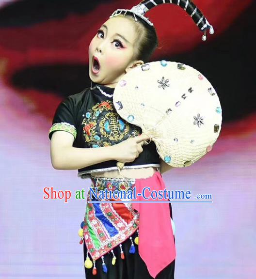 China Fan Dance Yangko Costumes Kids Folk Dance Clothing Children Stage Performance Black Suits