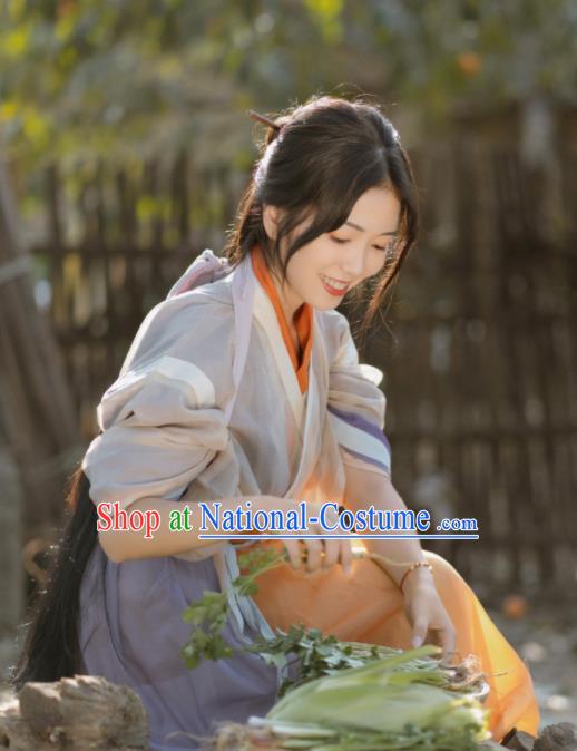 China Jin Dynasty Young Woman Historical Clothing Ancient Village Lady Garment Costumes Traditional Hanfu Dress