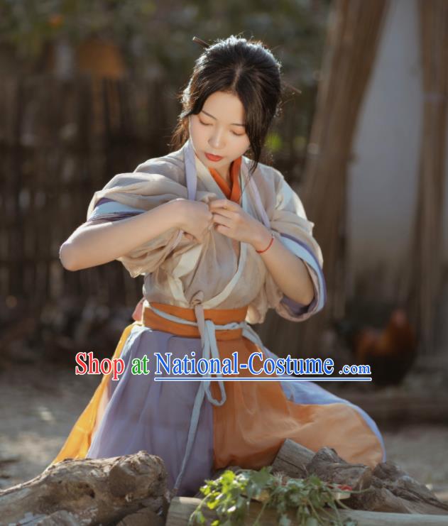 China Jin Dynasty Young Woman Historical Clothing Ancient Village Lady Garment Costumes Traditional Hanfu Dress