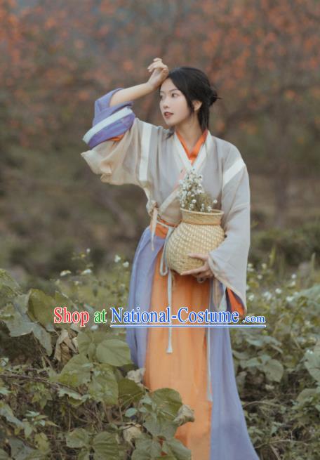 China Jin Dynasty Young Woman Historical Clothing Ancient Village Lady Garment Costumes Traditional Hanfu Dress