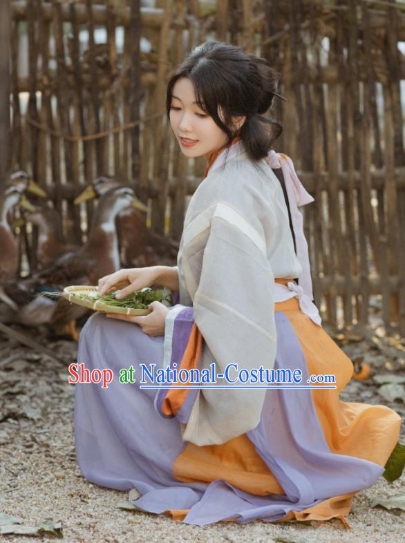 China Jin Dynasty Young Woman Historical Clothing Ancient Village Lady Garment Costumes Traditional Hanfu Dress