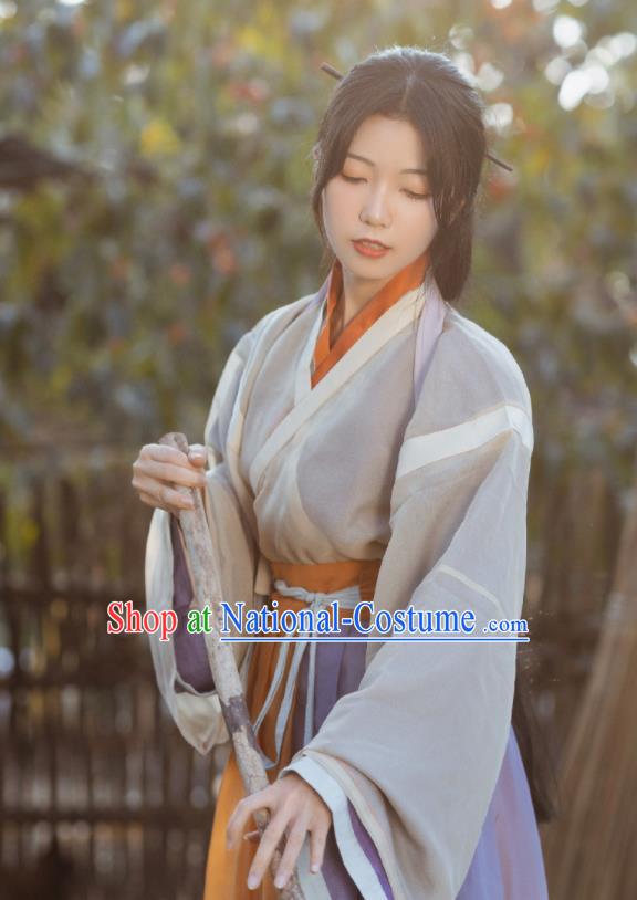 China Jin Dynasty Young Woman Historical Clothing Ancient Village Lady Garment Costumes Traditional Hanfu Dress