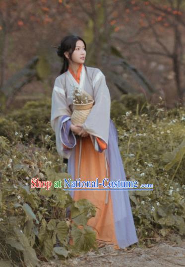 China Jin Dynasty Young Woman Historical Clothing Ancient Village Lady Garment Costumes Traditional Hanfu Dress