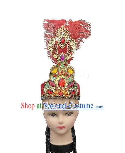 China Uyghur Nationality Folk Dance Headdress Xinjiang Minority Dance Headwear Uighur Ethnic Performance Red Hat