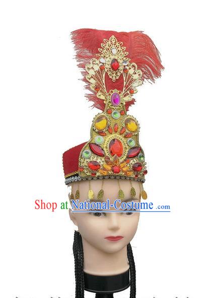 China Uyghur Nationality Folk Dance Headdress Xinjiang Minority Dance Headwear Uighur Ethnic Performance Red Hat