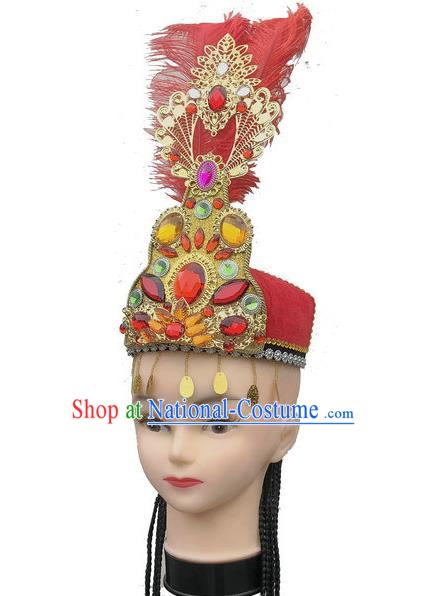 China Uyghur Nationality Folk Dance Headdress Xinjiang Minority Dance Headwear Uighur Ethnic Performance Red Hat