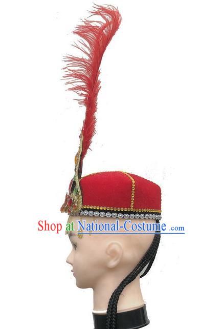 China Uyghur Nationality Folk Dance Headdress Xinjiang Minority Dance Headwear Uighur Ethnic Performance Red Hat