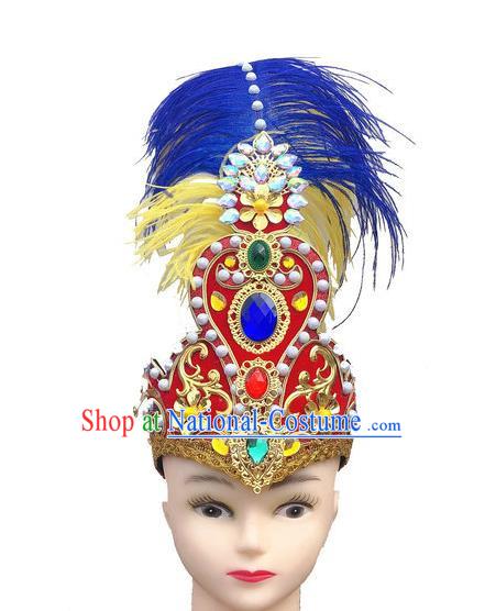 China Uyghur Nationality Folk Dance Headdress Xinjiang Minority Dance Headwear Uighur Ethnic Performance Red Feather Hat