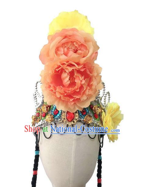 Chinese Classical Dance Hair Accessories Yangko Dance Hat Traditional Opera Dance Headpiece Woman Stage Performance Headdress