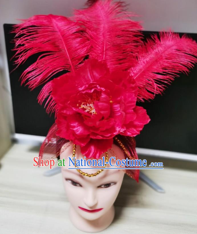 Chinese Stage Performance Headdress Modern Dance Headpiece Opening Dance Red Peony Hair Crown Woman Group Dance Hair Accessories