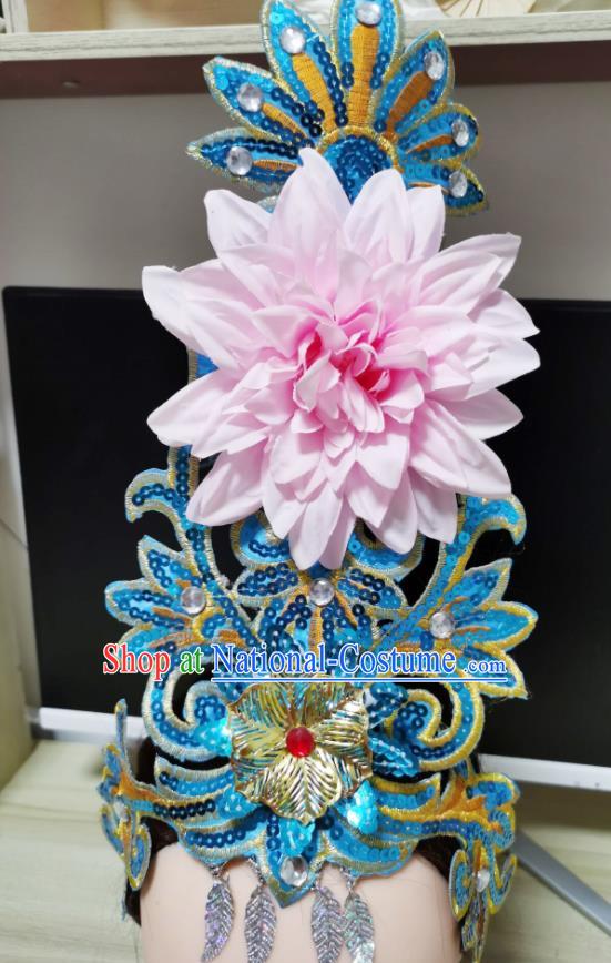 Chinese Woman Group Dance Hair Accessories Stage Performance Headdress Modern Dance Headpiece Opening Dance Pink Peony Hair Crown