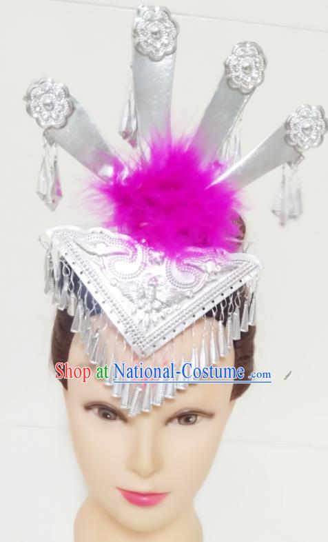 China Hmong Ethnic Performance Headpieces Miao Nationality Folk Dance Hair Accessories Xiangxi Minority Dance Hair Crown