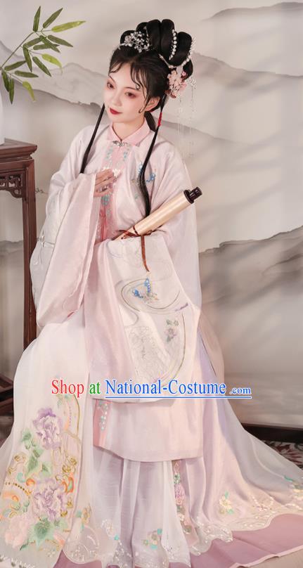 China Ming Dynasty Young Beauty Historical Clothing Ancient Aristocracy Lady Dress Traditional Hanfu Garments