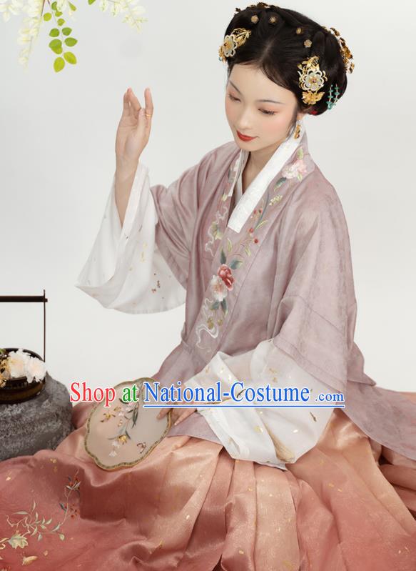 China Ming Dynasty Young Woman Historical Clothing Ancient Noble Beauty Dresses Traditional Court Lady Hanfu Garments Full Set