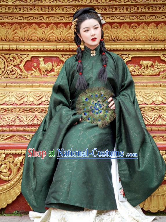 China Traditional Noble Woman Hanfu Garments Ming Dynasty Countess Historical Clothing Ancient Royal Princess Green Dresses