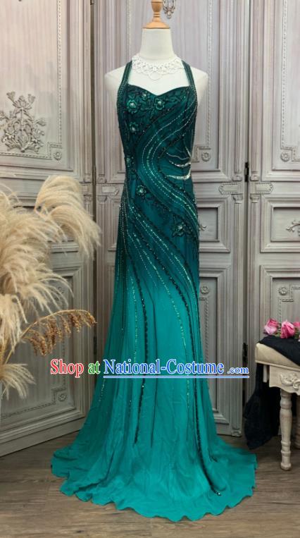 Vintage Green Full Dress Ballroom Dance Clothing European Party Garment Costume Annual Meeting Formal Attire