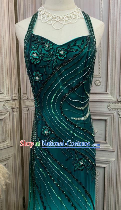 Vintage Green Full Dress Ballroom Dance Clothing European Party Garment Costume Annual Meeting Formal Attire