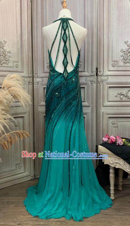 Vintage Green Full Dress Ballroom Dance Clothing European Party Garment Costume Annual Meeting Formal Attire